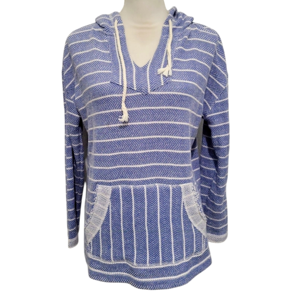 Ocean Drive Blue & White Striped Women's Hoodie Size Small